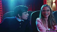 Ever wondered why a bored girlfriend starts sucking her boyfriend's monster cock right in the cinema?