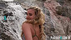 Two petite 18+ blonde MILF model babes strip fully naked boldly