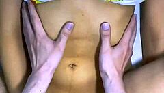 Stepfather and best friend shared a naughty laugh in the kitchen ending with passionate kisses