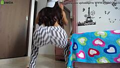 Athletic Model Performs Big Ass Booty Workout In Tight Leggings With Bodyweight Squats