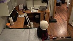 Human Guinea Pigs - Eliza Sheilds Curly Brunette in Latex Gloves and Shaved Pussy