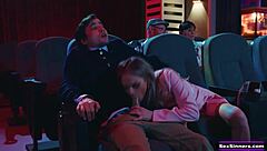 Ever wondered why a bored girlfriend starts sucking her boyfriend's monster cock right in the cinema?