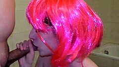 why is sexy miss pink on her knees for this cock sucking session?