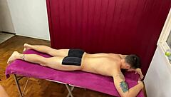 muscular bodybuilder gives relaxing massage to redhead amateur with deepthroat blowjob cum in mouth swallow and happy ending