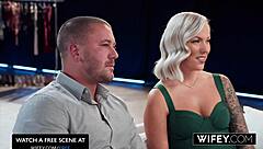 Blonde hotwife Candice grips hubby's hand yet devours massive BBC intensely