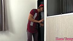 Trans Hottie Nathalia De Castro Gets Post-Shower Anal And Creampie From Bareback Cock