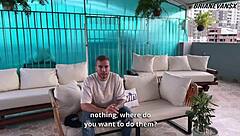 Horny redhead photographer Andrea Castro with big tits rides muscular bodybuilder Brian Evansx cowgirl style