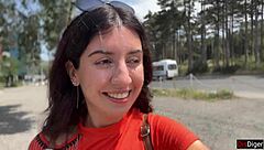 Crazy girl sucks dick in bushes