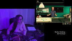 Brunette bbw with big natural tits strips naked in remastered play through part 3