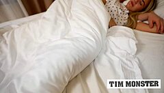 He wakes up the petite teen with his huge cock leading to rough creampie sex