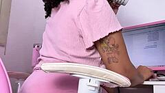 Curvy Ebony Babe Farting and Eating in Homemade Solo Fetish Display