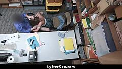 Horny cop catches teen burglar and demands doggystyle riding sex in office for freedom