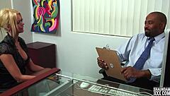 Blonde milf pornstar with big tits sucks big black cock in interracial roleplay blowjob trailer