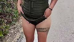 horny mexican prostitute showing ass and natural tits on public road in latina style