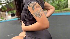 Public blowjob and footjob from cute Colombian with big ass and lingerie