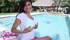 Nervous Mia Khalifa Takes First Creampie in Cowgirl and Missionary, Loving Cum Deep in Pussy