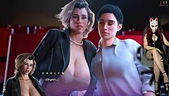 Big tits milf in fishnets and cosplay costume flashes boobs during outdoor public upskirt at cinema