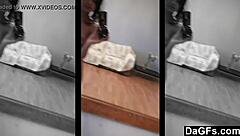 Gaze Intently At Petite Brunette Teasing In Mirror Without Touching