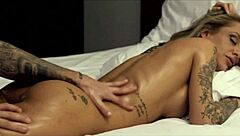 Oh man, this blonde hot tattoo milf gets slow romantic oil massage, kissing, and pussy licking with inked Damon!