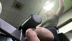 Hey, check out this cute babe's first time double penetration anal in the gym