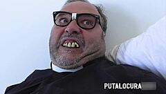 Putalocura - la estudiante tetona Quetzal tragándose toda la lefa del padre Damián in interracial bedroom roleplay.