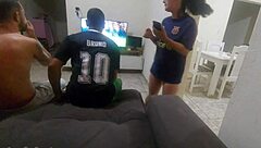 seductive wife enjoys double penetration with husband and friend after bet