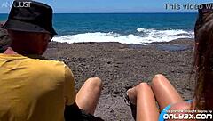 Beach is perfect for anal fucking with brunette Bella Modele including deepthroat and cumshot