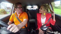 Dialogic long title: Come on, ride me harder in the backseat, you busty euro babe! She moans while fingering her ass publicly in the car.