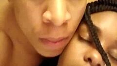 an ebony babe got fucked rough and nasty with big black cock in a hotel room quickie. cumshot and facial followed the passionate action.