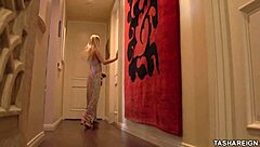 blonde tasha reign eases her glass dildo deep into her big pussy lips for orgasm