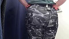 I spy on a chubby milf with big ass in white panties trying tight leggings in the fitting room, camera capturing every close-up detail of her curvy blonde body