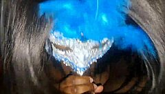 masked ebony deepthroats big cock swallows hot cum load