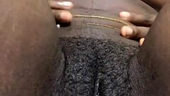 hey check this black babe's hairy wet pussy solo play