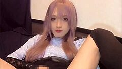 pink-haired ladyboy vibes her tight ass in solo frenzy