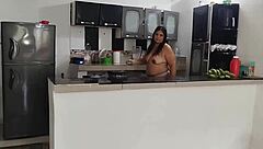 Chubby Latina Exhibitionist Flaunts Huge Ass Pussy to Neighbor