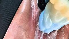 Homemade BBW fat pussy stretched gaping with dildo squirting