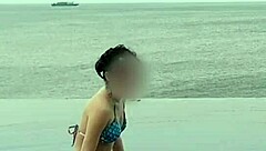 skinny japanese college girl's infinity pool tease