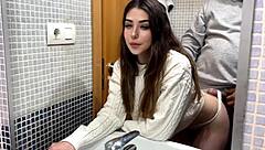 Landlord fucks me quick in bathroom while boyfriend cooks