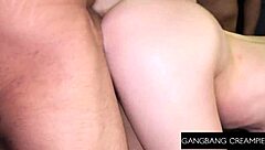 busty redhead jessica aaren begs for gangbang creampie in her holes