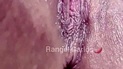 Tanned Brazilian Brunette's Juicy Pierced Pussy Fingers to Gushing Orgasm Close-Up