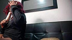 horny ebony redhead fingers wet pussy with dildo at night