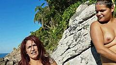 three hot latinas piss on beach in wild fetish play