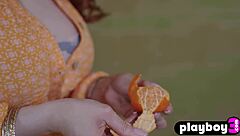 huge natural tits redhead milf strips naked posing seductively