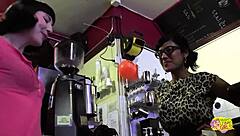 Lesbian babe fingers hairy pussy to toilet orgasm bliss!