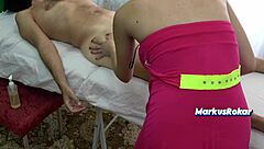 CLIENT FLASHES DICK ON BED MASSAGE GIRL SUCKS HAPPY END!