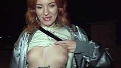 ginger babe squirts soaking public agent's huge cock