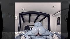 maneater milf flexes furry muscular body like a shark