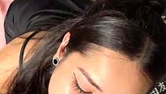 Submissive girlfriend gags on monster cock deepthroat!