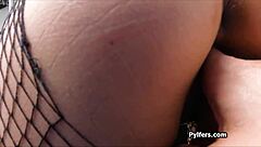 ASIAN HOTTIE BUSTED BENT OVER DOGGY IN FISHNETS