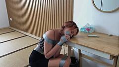 check this redhead's sexy feet while duct taped bound